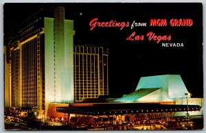 Las Vegas Nevada 1970s Postcard MGM Grand Casino Hotel at Night