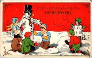 New Year Children Making Snowman BIN