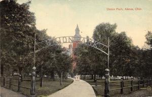 Akron Ohio~Union Park~Archway above Pathway~Ladies Walking~c1910 Postcard