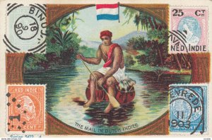Trade Card (TC): Stamps & Mailboat , 1880-90s ; The Mail in Dutch Indies