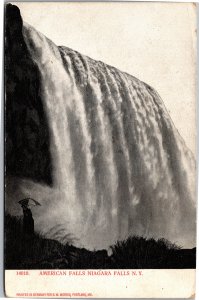 Postcard NY Niagara Falls American Falls Woman with Umbrella