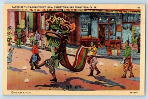 San Francisco California Postcard Dance Of The Magnificent Lion Chinatown c1940