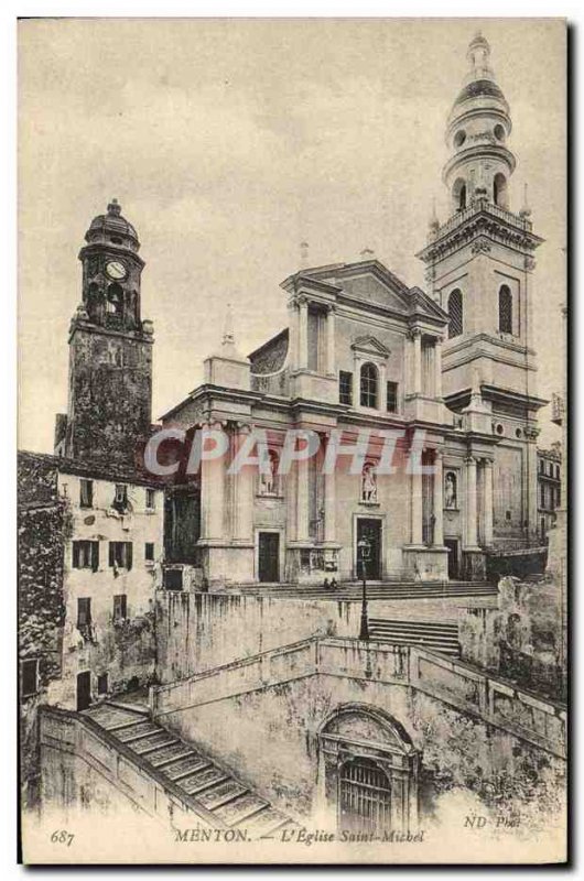 Old Postcard Menton L Eglise Saint Michel