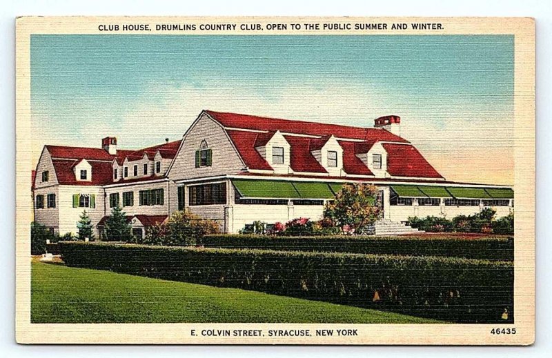 SYRACUSE, NY New York ~ Club House DRUMLIN COUNTRY CLUB 1942 Golfing Postcard