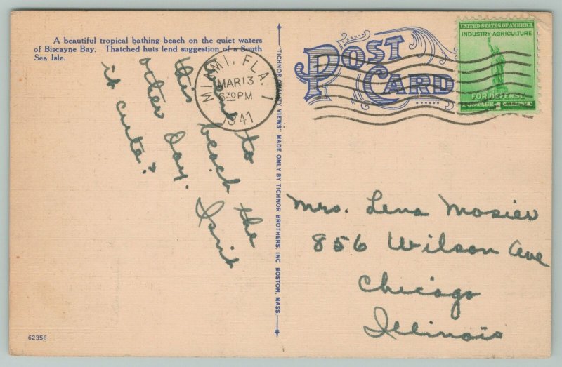 Miami Florida~Coconut Grove~1940s Linen Postcard