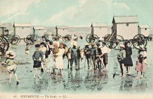 Weymouth Dorset England~The Sands-Bathing Huts~Léon & Lévy Tinted Photo Postcard