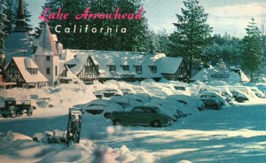 Vintage Postcard Fluffy White Snow Piled High Resort Lake Arrowhead California