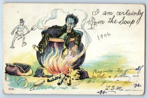 1906 I Am Certainly In The Soup Man In Pot Lake City Minnesota MN Postcard