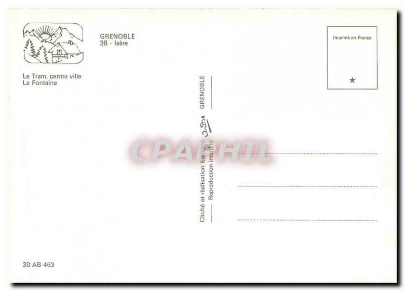 Modern Postcard Grenoble Tram downtown fountain