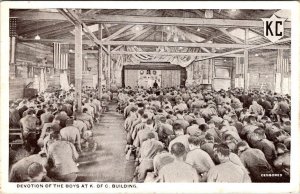 Men~DEVOTION Of The BOYS AT K.OF C. BUILDING   Vintage ca1920's B&W Postcard