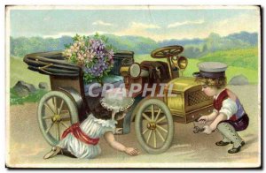 Postcard Old Automobile Children