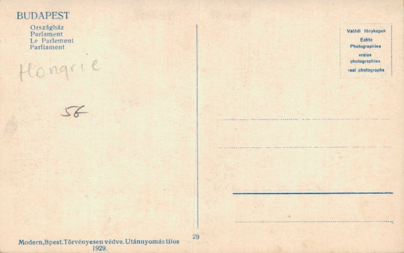 Hungary Budapest Parliament RPPC 06.73 