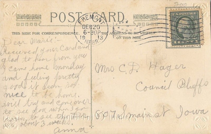 Beautiful moonlit house snow John Winsch c1913 christmas postcard ac152