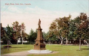 Galt Ontario High Park Cambridge ON Statue Memorial Monument Unused Postcard H58