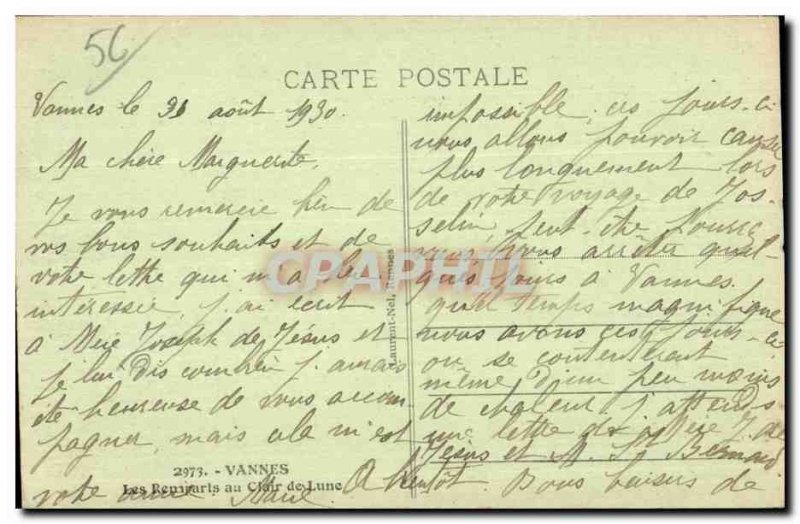 Old Postcard Vannes ramparts moonlight