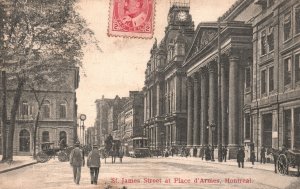 Vintage Postcard 1908 St. James Street Road at Place D'Armes Montreal Canada CAN