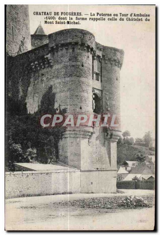 Old Postcard Chateau de Fourgeres The Postern Tower or Amboise whose shape re...