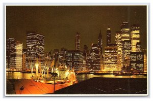 New York By Night Lower Manhattan World Trade Center Continental View Card