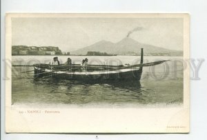 460386 Italy Naples fishermen view of volcano Vesuvius Vintage postcard