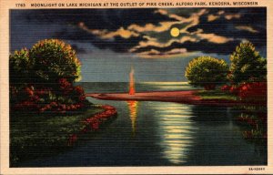 Wisconsin Kenosha Alford Park Moonlight On Lake Michigan At The Outlet Of Pik...