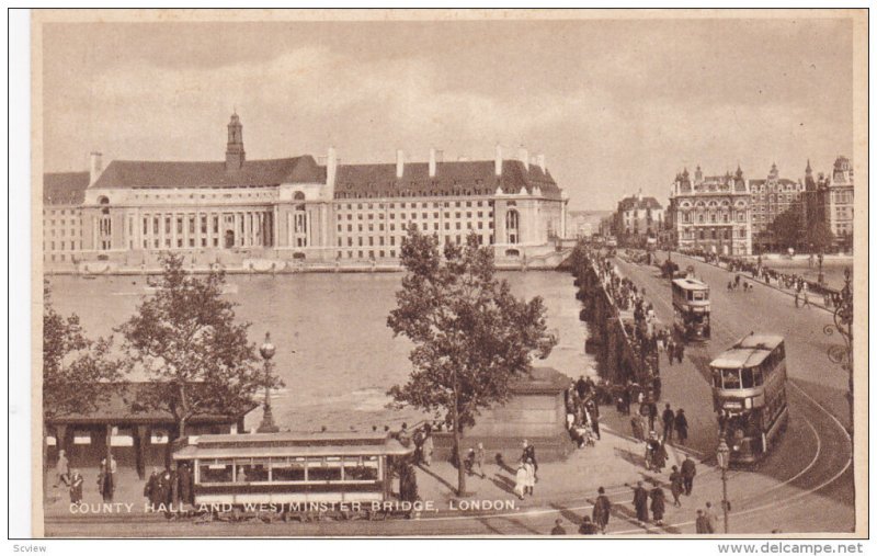 LONDON, England, 1900-1910´s; County Hall And West Minster Bridge, Double De...