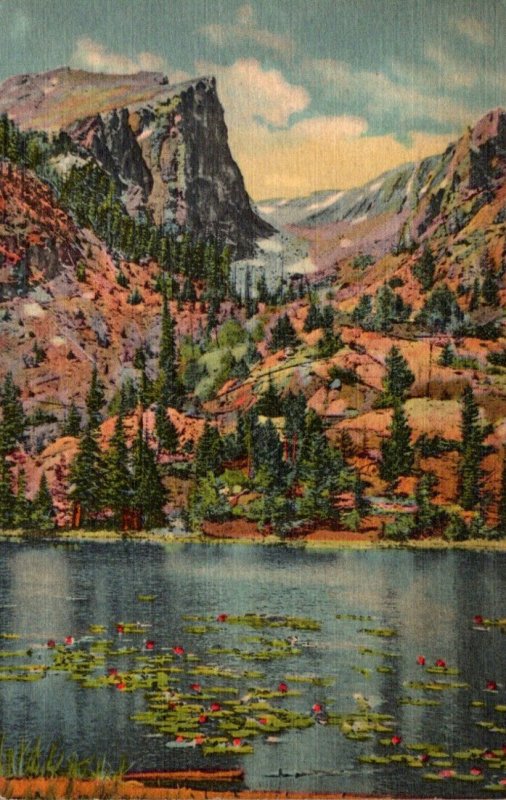 Colorado Rocky Mountains Nymph Lake and Hallett Peak On Dream Lake Trail 1955...