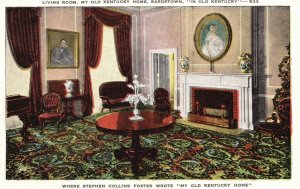 Vintage Postcard Living Room Old Kentucky Stephen Collins Home Bardstown E.C.K.