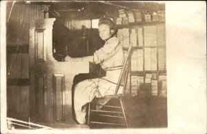 Young Woman With Headphones Switchboard Operator Real Photo Vintage Postcard