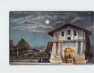 Postcard Mission Dolores at Night, San Francisco, California