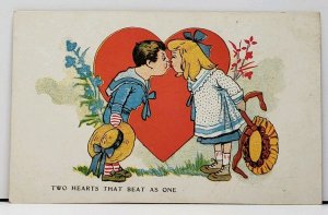 Valentine Romance Two Hearts That Beat As One Vintage Kissing Couple Postcard E9