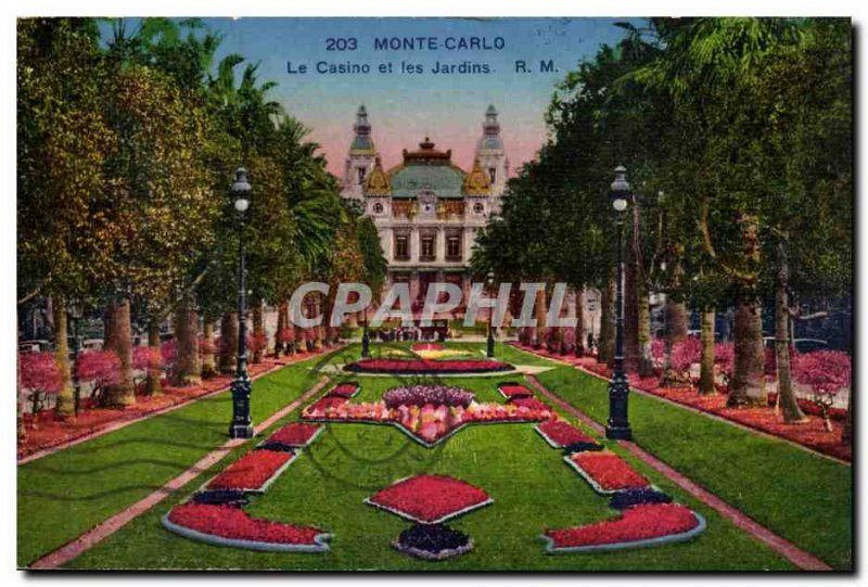 Monte Carlo Old Postcard casino and Monaco gardens