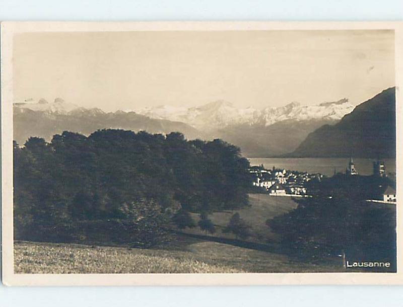 old rppc TOWN IN DISTANCE Lausanne - Vaud - Lake Geneva Switzerland HM1602