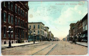 c1910s Waterloo, IA Commercial St. Downtown Stores Litho Photo Postcard Car A62