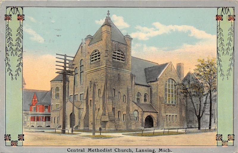 Lansing Michigan~Central Methodist Church~Beautiful Stone Bldg~House Bknd~1911