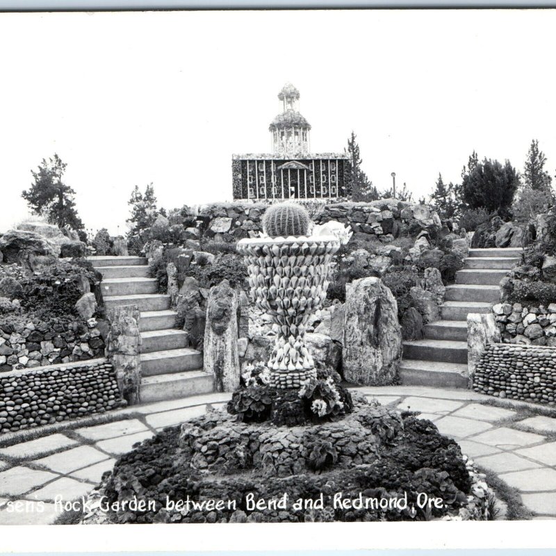 c1940s Bend / Redmond, OR RPPC Petersen's Rock Garden Real Photo Sawyers A165