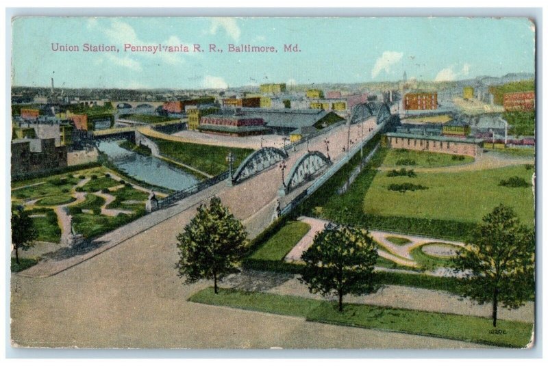 1909 View Of Union Station Pennsylvania RR Baltimore Maryland MD Posted Postcard