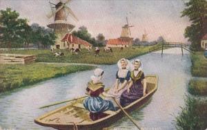 Netherlands Fair Maids Of Holland Enjoying Boat Ride