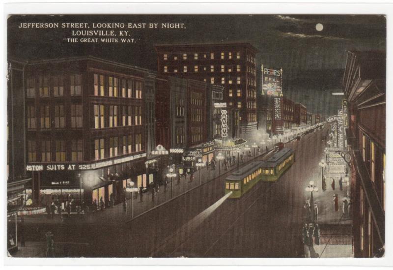 Jefferson Street at Night Louisville Kentucky 1913 postcard