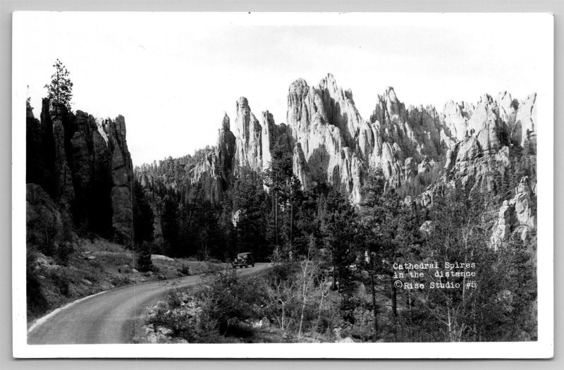 Cathedral Spires Dirt Road 1920's Car South Dakota C1925 RPPC Postcard J20