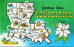Greetings From Louisiana With Map & State Flower
