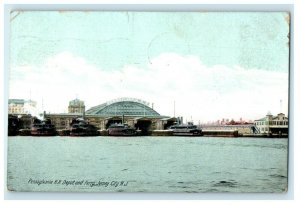 1911 Pennsylvania R.R Railroad Depot And Ferry Jersey City NJ Antique Postcard 