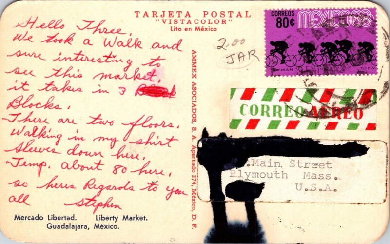 Famous Liberty Market Guadalajara Mexico Chrome Cancel WOB Postcard 