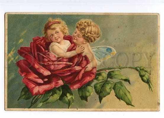 126794 Winged FAIRY Elf in ROSES vintage Embossed Colorful PC