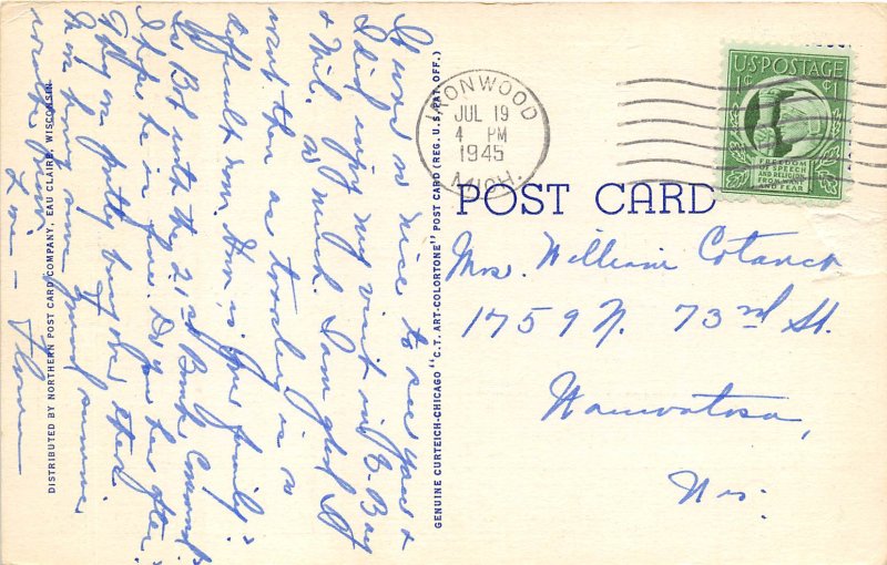 Ironwood Michigan 1945 Postcard High School 
