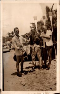Real Photo Postcard Men with Fishing Catch on the Beach in Mexico