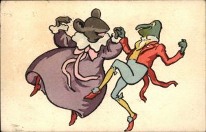 Dressed Animals Fantasy Frog & Mouse Dance Clifton Series c1910 Postcard