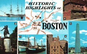 Historic Highlights Boston Massachusetts Old Ironsides Statue Vintage Postcard