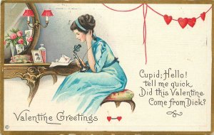 Postcard 1911 Valentine Saying woman Telephone artist impression 23-3487