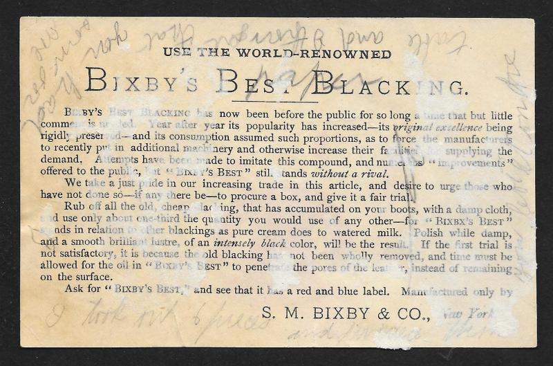 VICTORIAN TRADE CARD Bill Bixbys Best Blackening, Huge Boots, BBB Bald Head