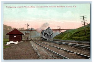 RR Train West Albany Under North Northern Boulevard Depot Station NY Postcard 